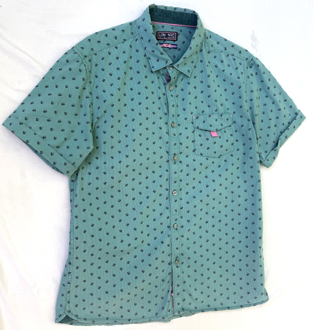LON NYC Men’s Large Short Sleeve Button Front Shirt Green -Size Large